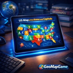 Master the US map of the states and capitals with GeoMapGame interactive learning tools.