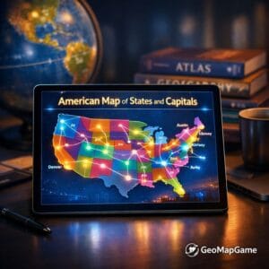 Master the American map of states and capitals with GeoMapGame interactive learning tools.