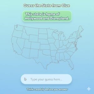 quiz with trivia clues and state name input