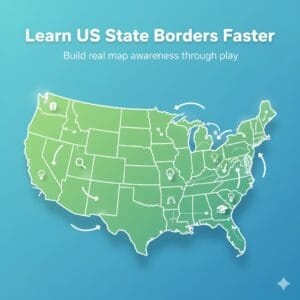 US geography border quiz illustrating how US states connect with each other