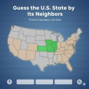 Guess the US state by neighboring states interactive border quiz interface