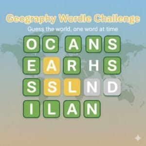 Geo Wordle – Best Free Wordle Geography Game Online 2 geography wordle puzzle with six letter tiles and color feedback