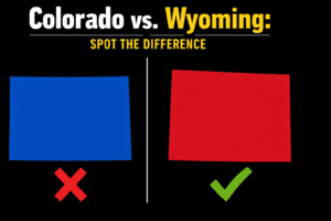 A visual comparison between the border shapes of Colorado and Wyoming to help users guess the US state by border shape accurately.