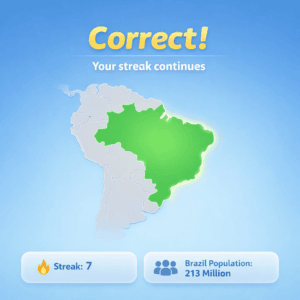 higher or lower population game success screen with yellow correct text